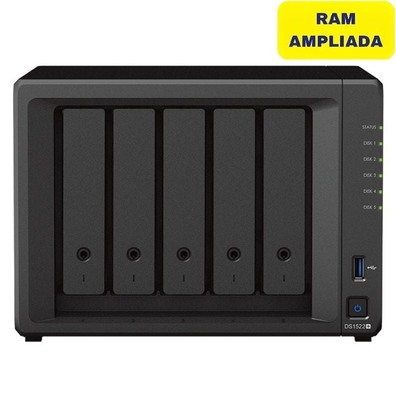 NAS Synology Diskstation DS1522+/ 5 Bahía 3.5"- 2.5"/ 16GB DDR4/ Formato Torre